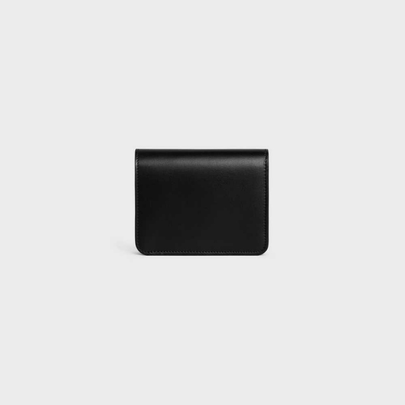 Portefeuilles Celine Triomphe Compact In Shiny Calfskin Noir | CL-592964