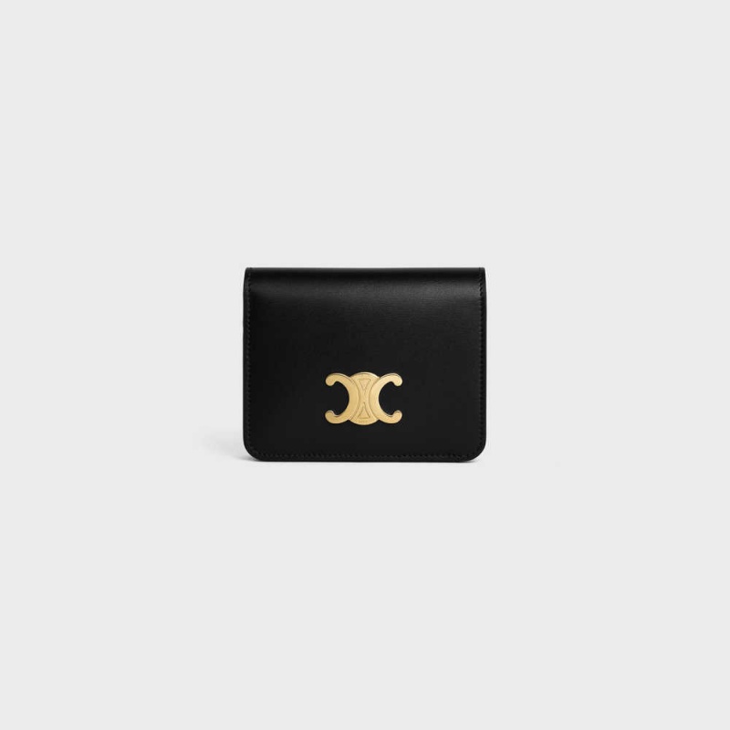 Portefeuilles Celine Triomphe Compact In Shiny Calfskin Noir | CL-592964