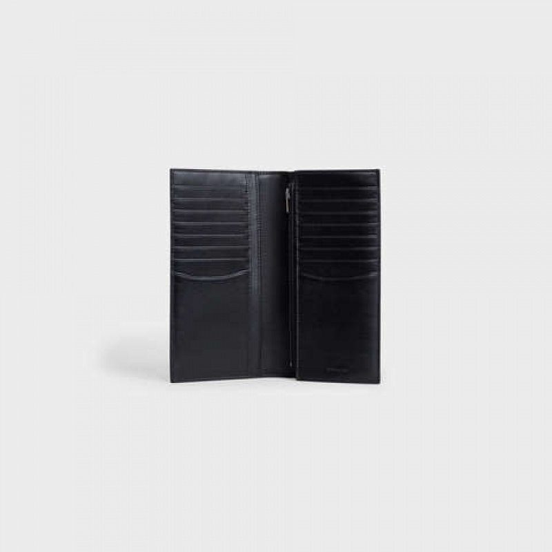 Portefeuilles Celine Vertical With Coin Compartment In Grained Calfskin Noir | CL-591799