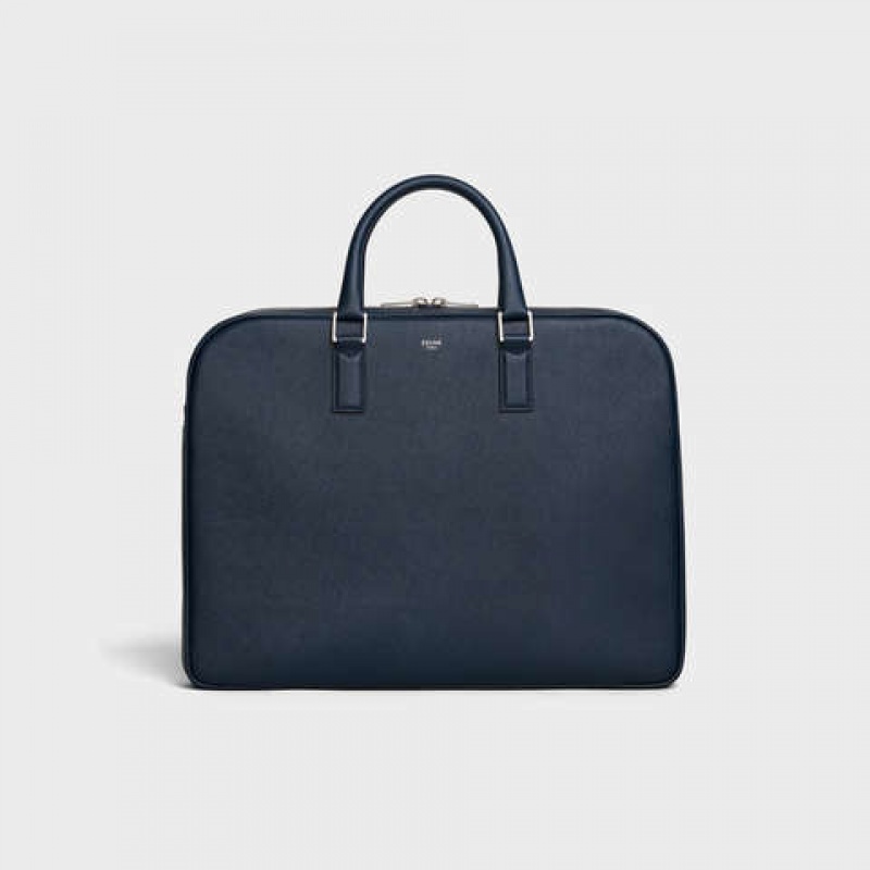 Sacs D\'affaires Celine Medium Briefcase In Grained Calfskin Bleu Marine Bleu | CL-591828