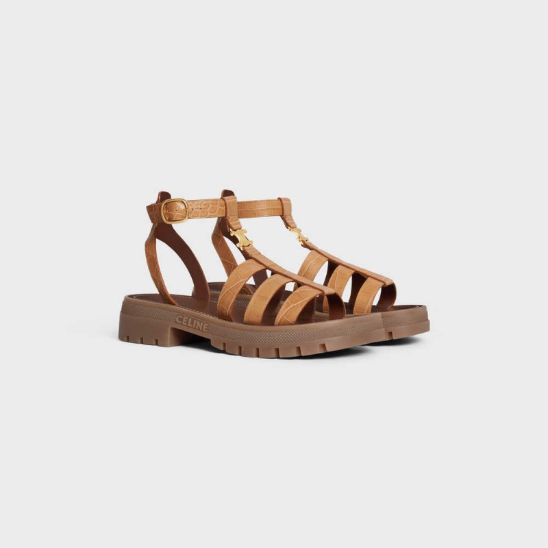 Sandale Celine Clea Triomphe Gladiator Chunky In Crocodile Stamped Calfskin Marron | CL-592575