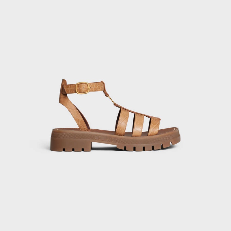 Sandale Celine Clea Triomphe Gladiator Chunky In Crocodile Stamped Calfskin Marron | CL-592575