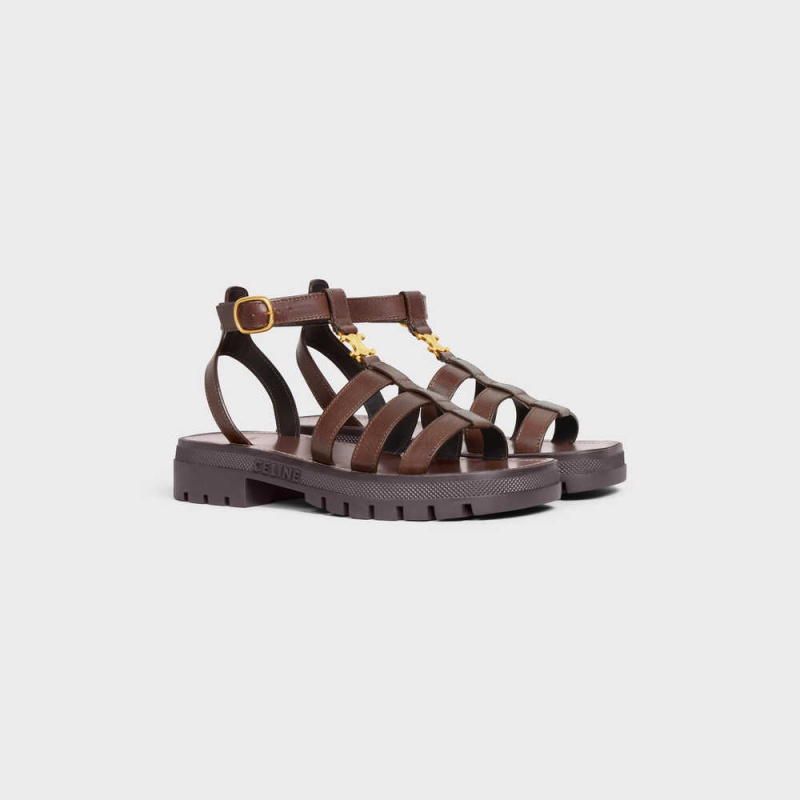 Sandale Celine Clea Triomphe Gladiator Chunky In Calfskin - Vegetal Tanning Marron Foncé | CL-592572