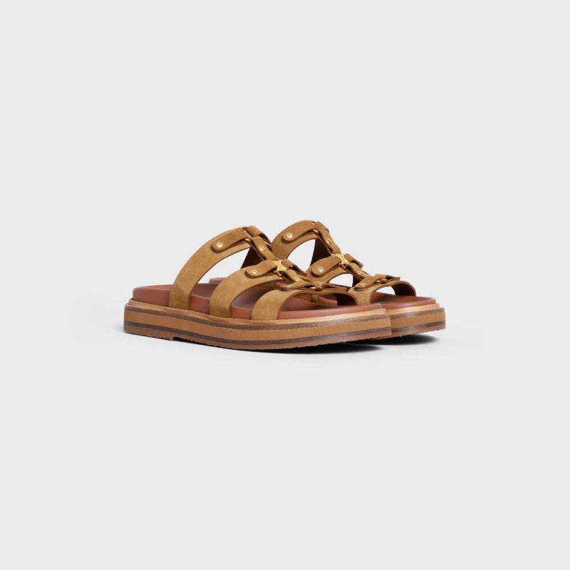 Sandale Celine Slides Tippi In Daim Calfskin Marron | CL-592581