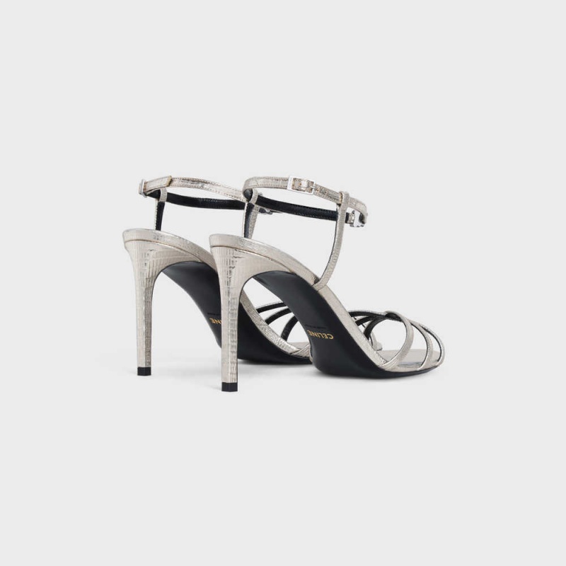 Sandale Celine Soir In Lizard Stamped Metalized Calfskin Argent | CL-592597