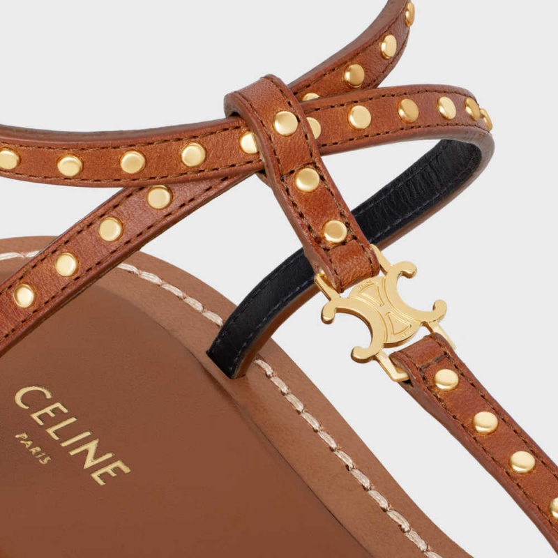 Sandale Celine Taillat Plates With Studs In Calfskin - Vegetal Tanning & Studs Marron | CL-592587