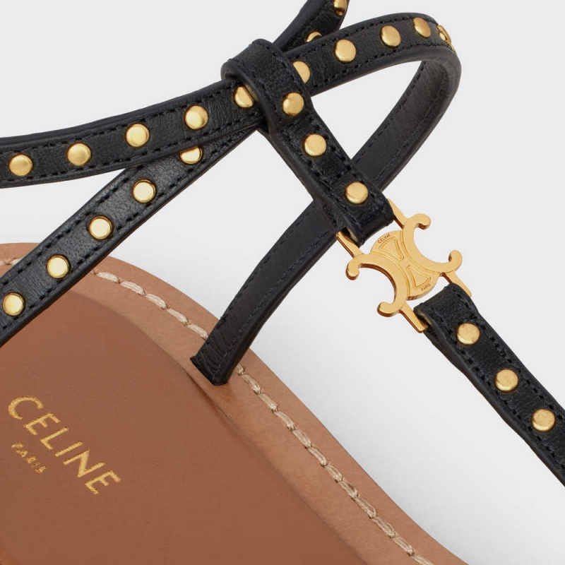 Sandale Celine Taillat Plates With Studs In Calfskin - Vegetal Tanning & Studs Noir | CL-592586