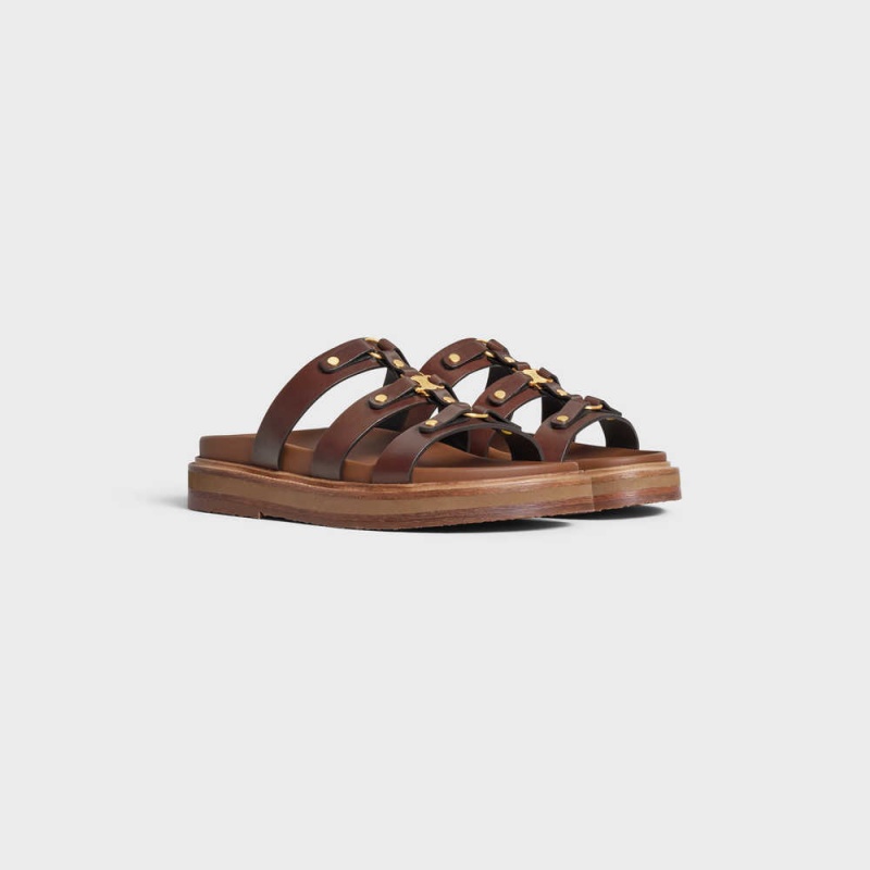 Sandale Celine Tippi Slides In Calfskin - Vegetal Tanning Marron Foncé | CL-592604