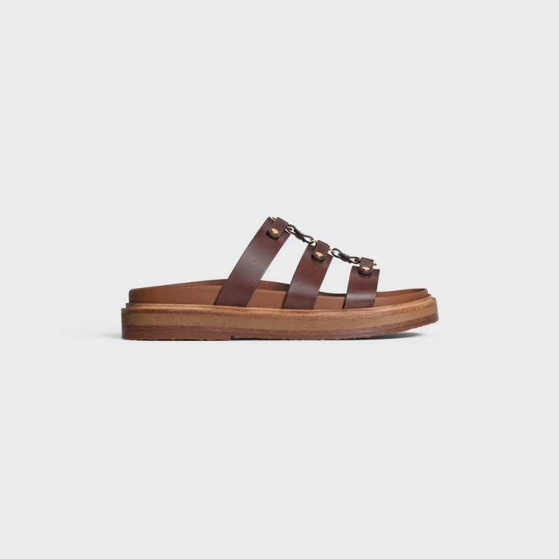 Sandale Celine Tippi Slides In Calfskin - Vegetal Tanning Marron Foncé | CL-592604