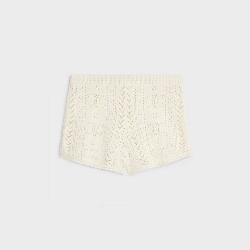 Short Celine Mini In Triomphe Coton Pointelle Blanche | CL-592744