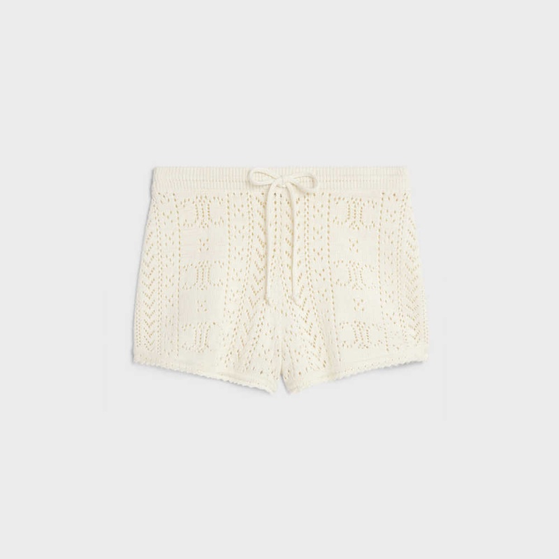 Short Celine Mini In Triomphe Coton Pointelle Blanche | CL-592744