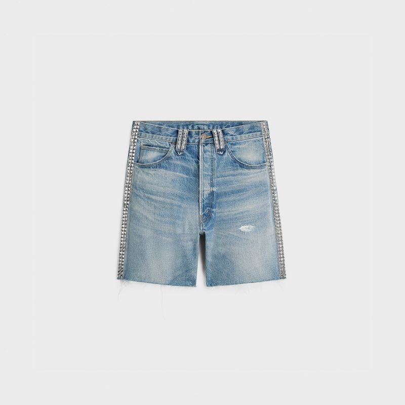 Short Celine Wesley With Studs In Zuma Wash Denim Lavage | CL-592070