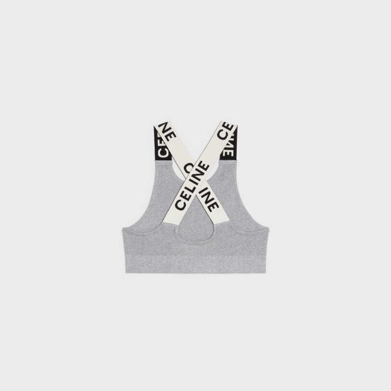 Sweats Celine Crossback Sports Bra In Athlétiques Knit Grise Blanche | CL-592810