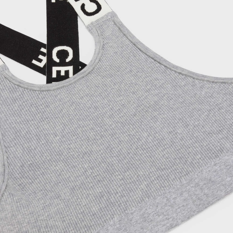 Sweats Celine Crossback Sports Bra In Athlétiques Knit Grise Blanche | CL-592810