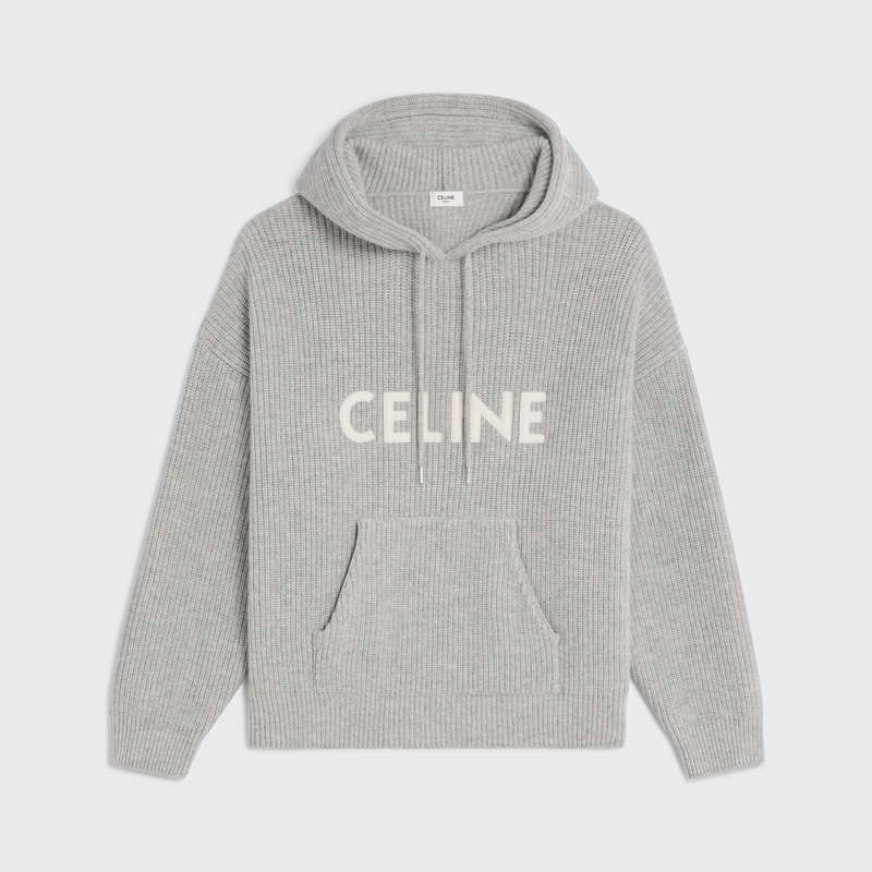 Sweats Celine Encapuchonné In Nervuré Laine Grise Clair | CL-592111