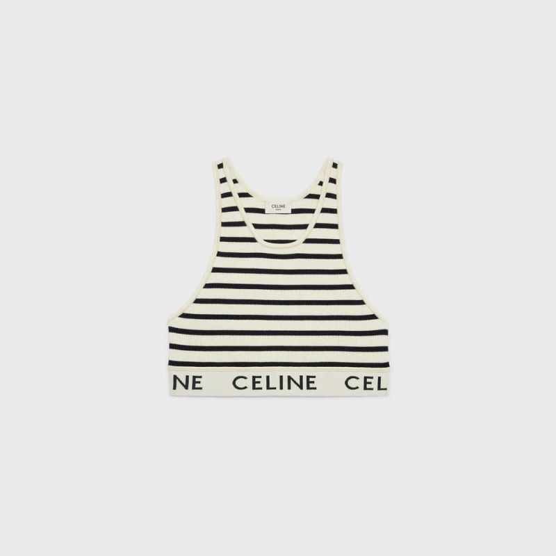 Sweats Celine Mesh Sports Bra Blanche Bleu Marine | CL-592809