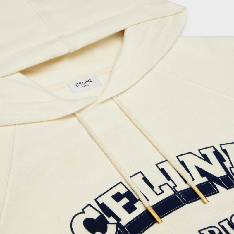 Sweats Celine Paris 70 S Hoodie In Coton And Cashmere Blanche Bleu Marine | CL-592807