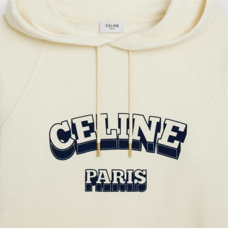 Sweats Celine Paris 70 S Hoodie In Coton And Cashmere Blanche Bleu Marine | CL-592807