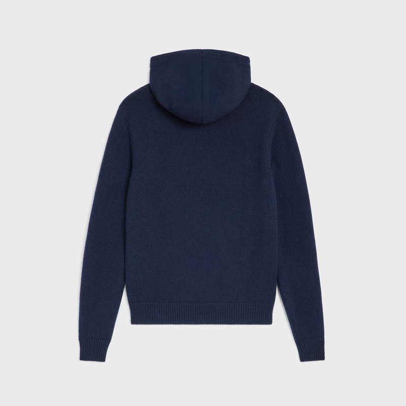 Sweats Celine Triomphe Encapuchonné In Cashmere Laine Bleu Marine | CL-592113