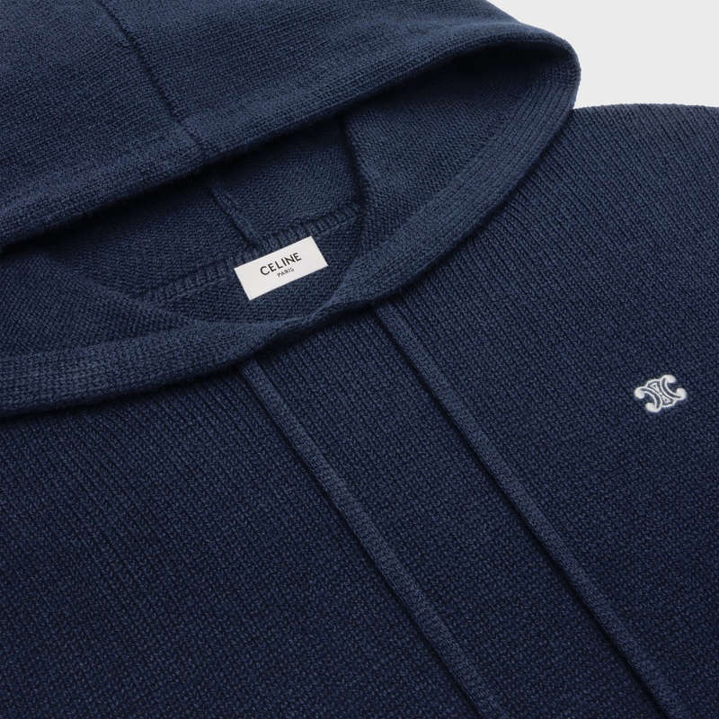 Sweats Celine Triomphe Encapuchonné In Cashmere Laine Bleu Marine | CL-592113