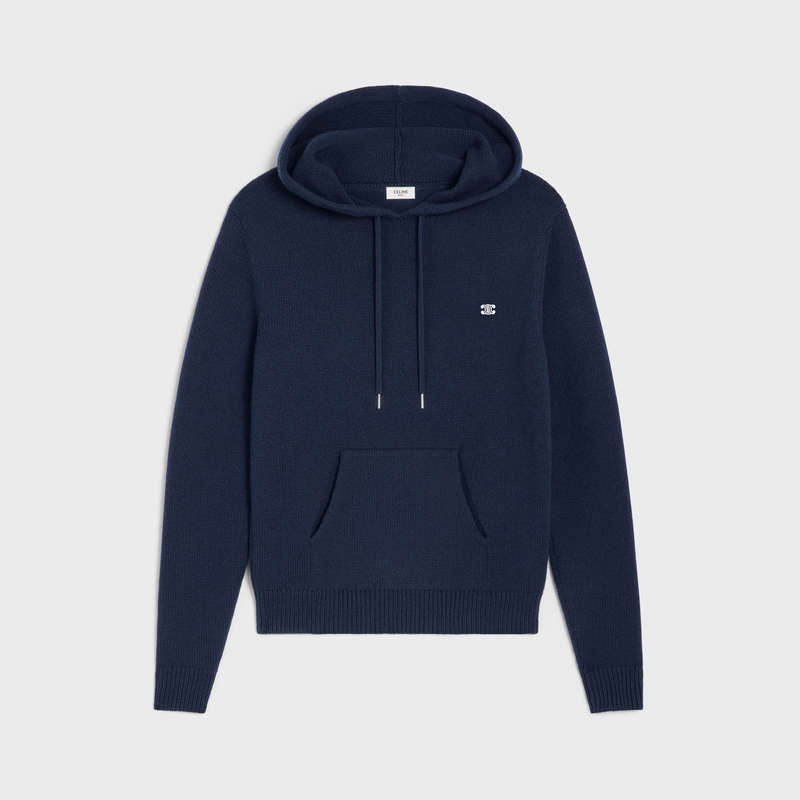 Sweats Celine Triomphe Encapuchonné In Cashmere Laine Bleu Marine | CL-592113