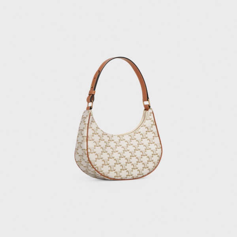 Triomphe Canvas Celine Ava Bag In And Calfskin Blanche | CL-593130