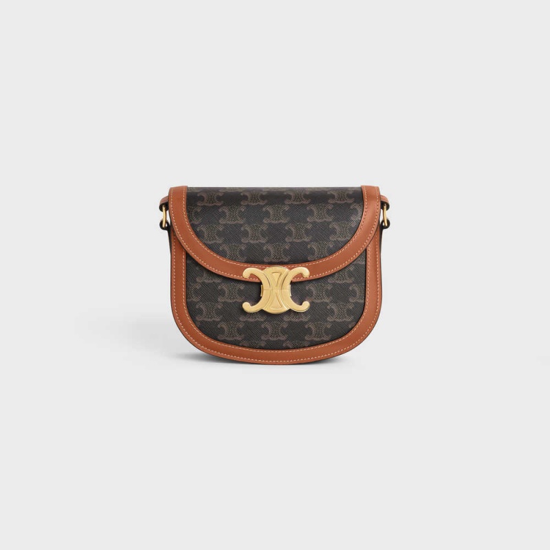 Triomphe Canvas Celine Besace Clea In And Calfskin Marron | CL-593119