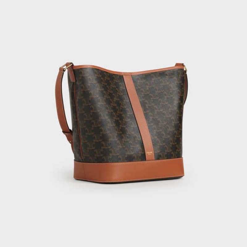 Triomphe Canvas Celine Medium Bucket In And Calfskin Marron | CL-593122