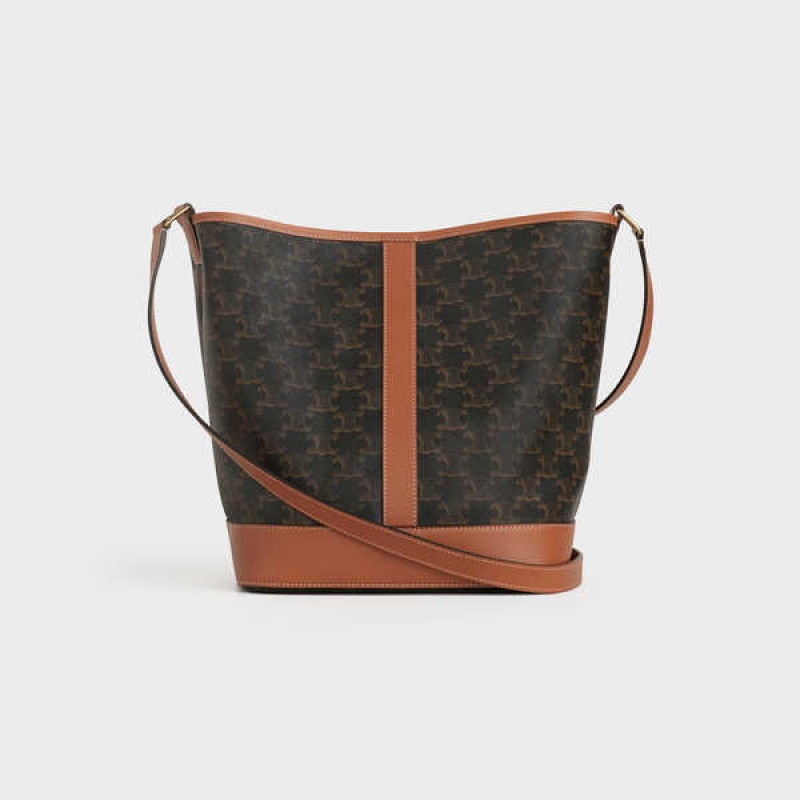 Triomphe Canvas Celine Medium Bucket In And Calfskin Marron | CL-593122