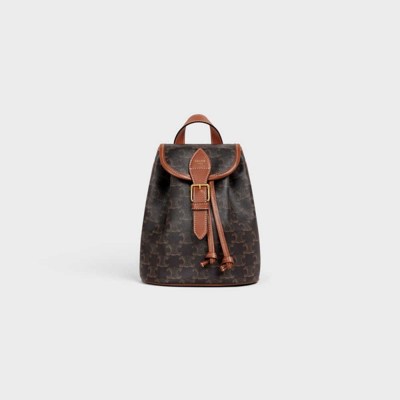 Triomphe Canvas Celine Mini Backpack Folco In And Calfskin Marron | CL-593141