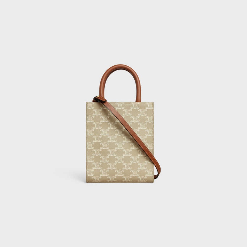 Triomphe Canvas Celine Mini Vertical Cabas In And Calfskin Beige | CL-593135