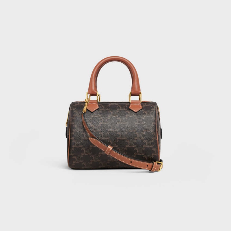 Triomphe Canvas Celine Small Boston In And Calfskin Marron | CL-593132