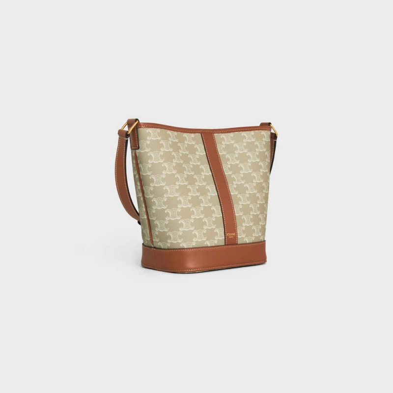 Triomphe Canvas Celine Small Bucket Cuir Triomphe In And Calfskin Beige | CL-593125