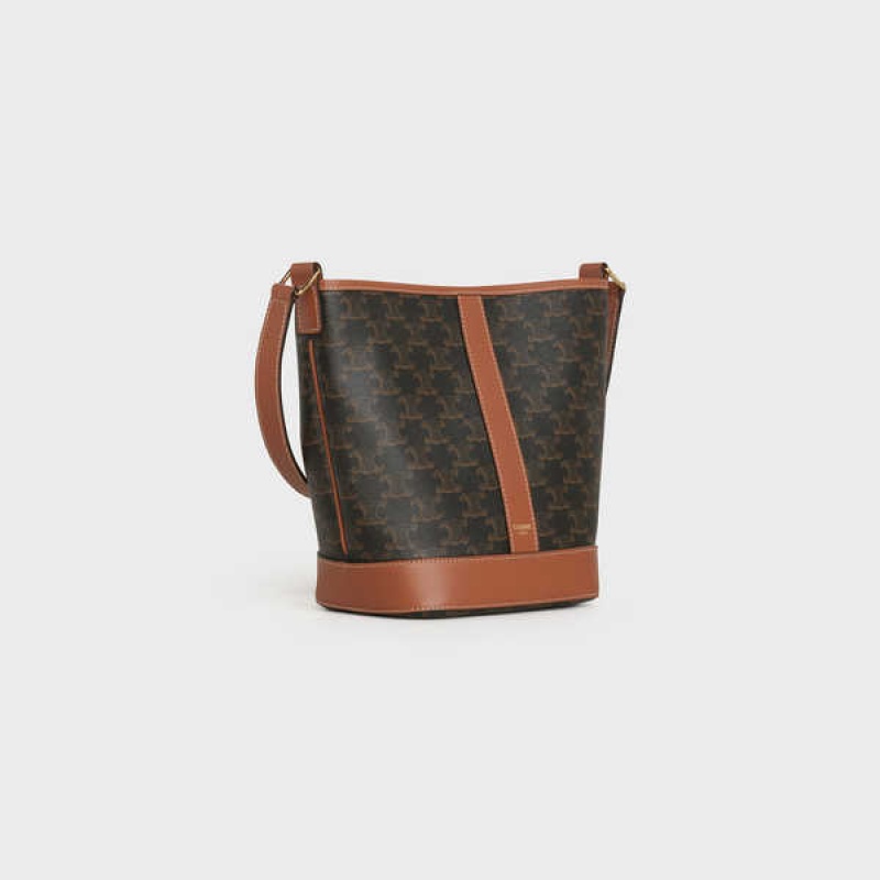 Triomphe Canvas Celine Small Bucket In And Calfskin Marron | CL-593123