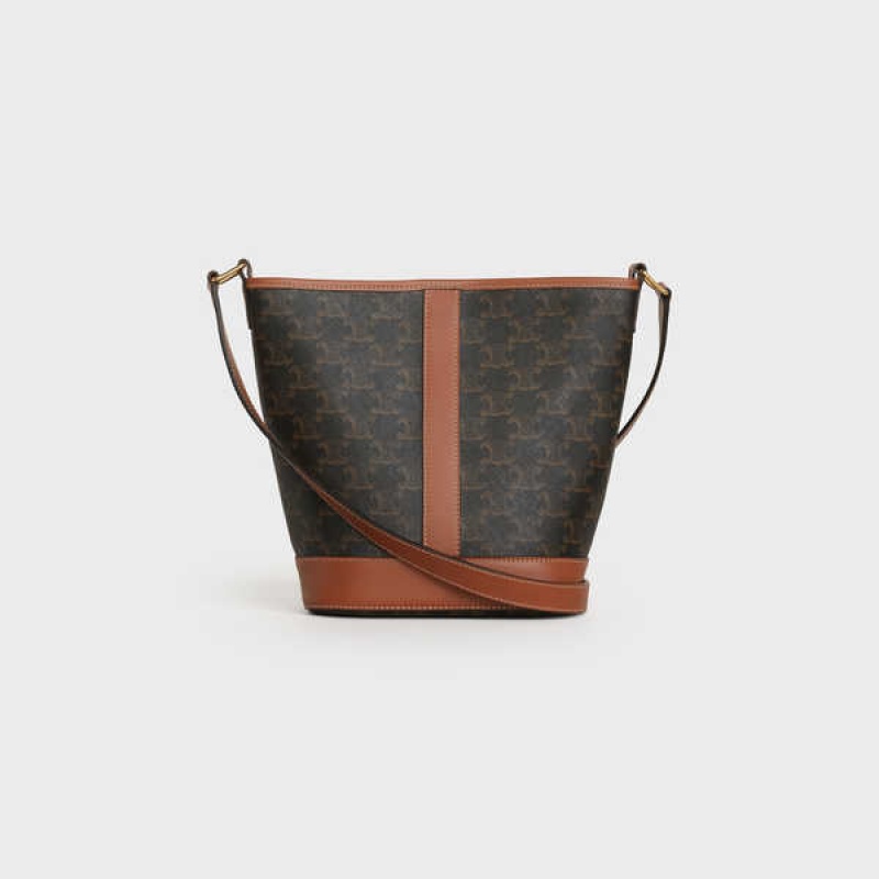 Triomphe Canvas Celine Small Bucket In And Calfskin Marron | CL-593123