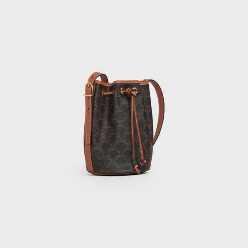 Triomphe Canvas Celine Small Drawstring Bag In And Calfskin Marron | CL-593140