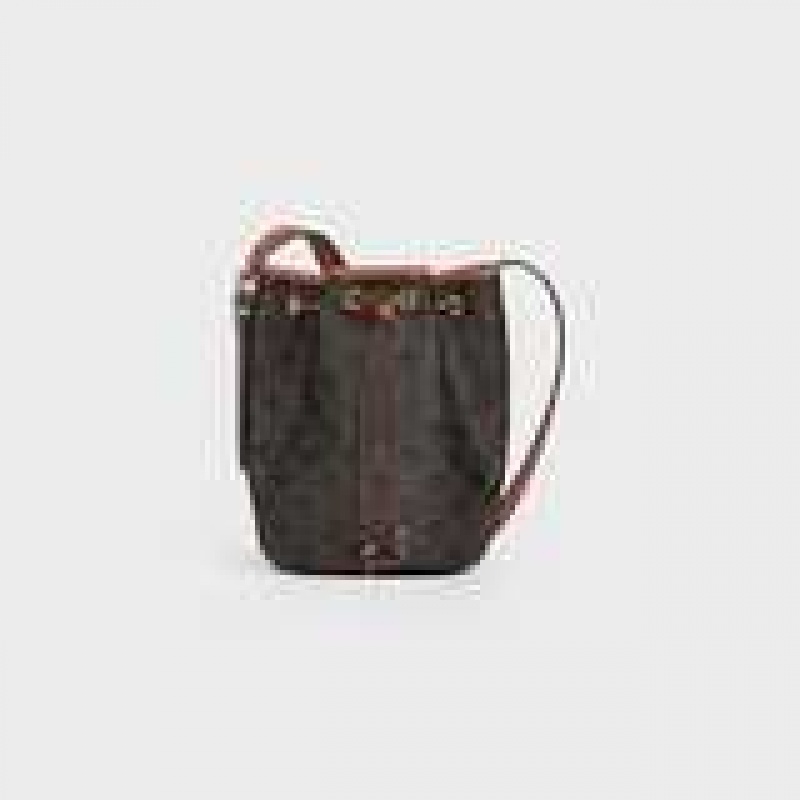 Triomphe Canvas Celine Small Drawstring Bag In And Calfskin Marron | CL-593140