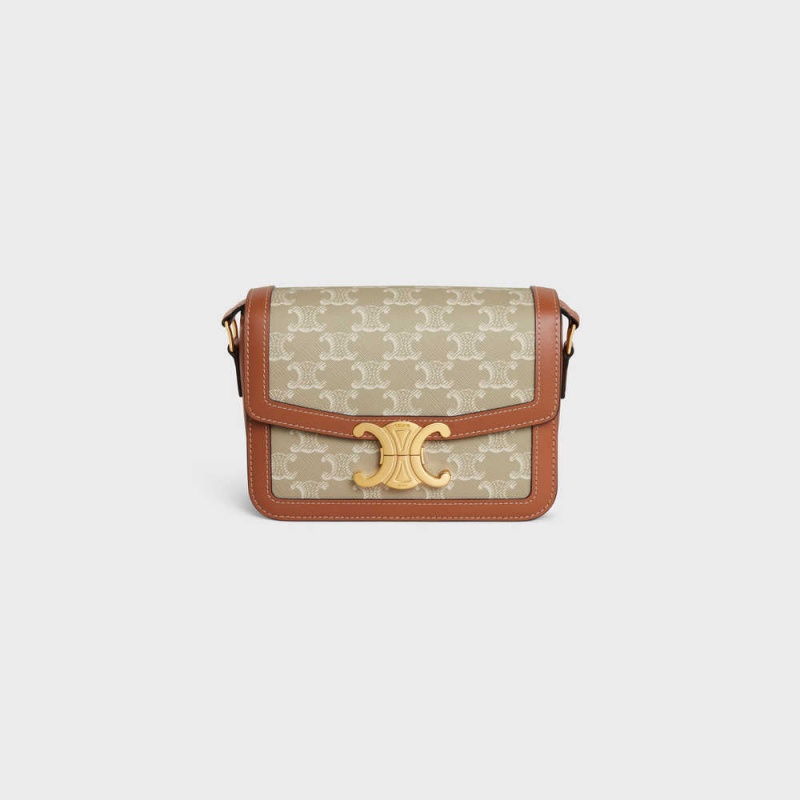 Triomphe Canvas Celine Teen Triomphe Bag In And Calfskin Beige | CL-593110