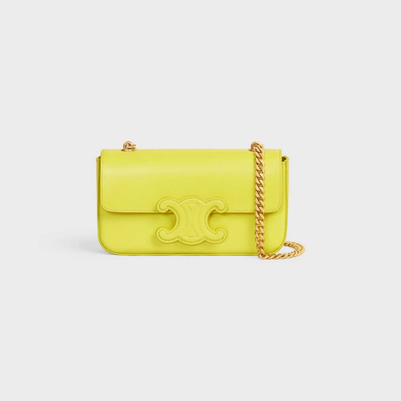 Triomphe Celine Chain Shoulder Bag Cuir In Shiny Calfskin Citron | CL-593238