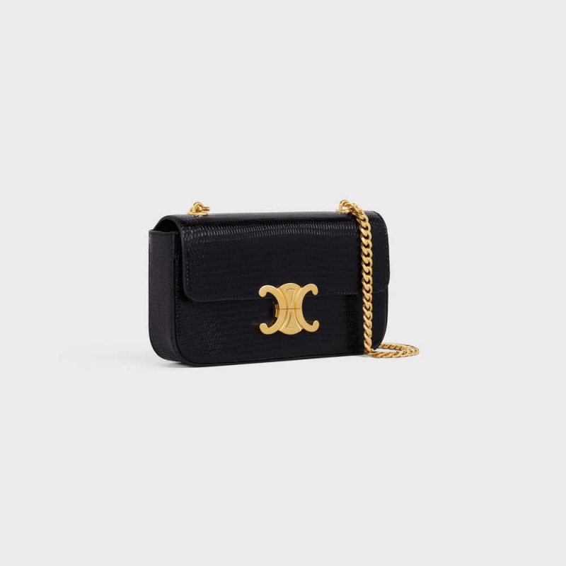 Triomphe Celine Chain Shoulder Bag In Lizard Noir | CL-593234