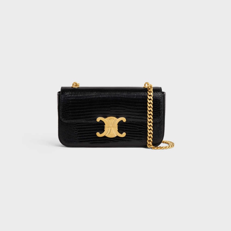 Triomphe Celine Chain Shoulder Bag In Lizard Noir | CL-593234