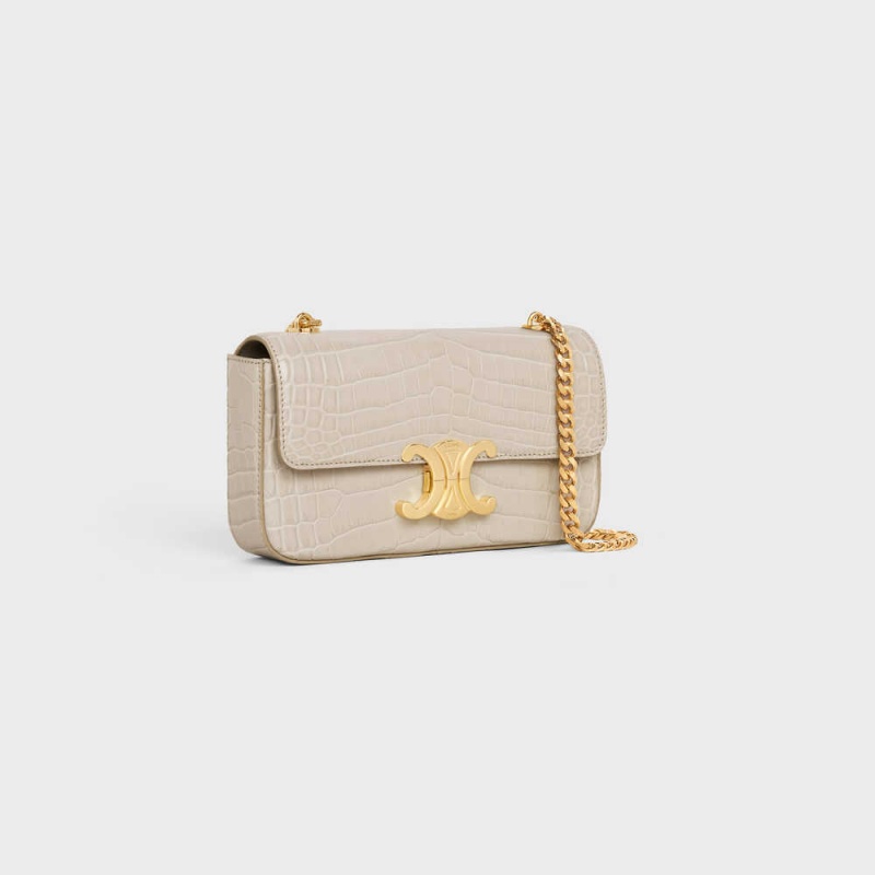 Triomphe Celine Chain Shoulder Bag In Niloticus Crocodile Beige Clair | CL-593237