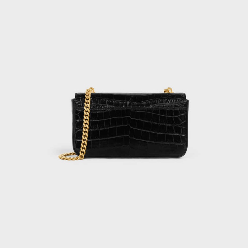 Triomphe Celine Chain Shoulder Bag In Niloticus Crocodile Noir | CL-593235