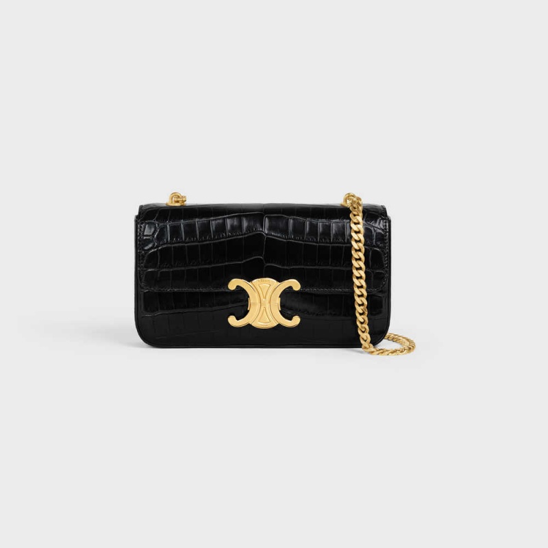 Triomphe Celine Chain Shoulder Bag In Niloticus Crocodile Noir | CL-593235