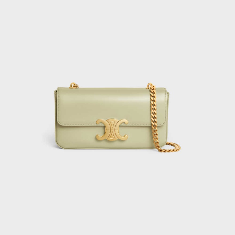 Triomphe Celine Chain Shoulder Bag In Shiny Calfskin Vert | CL-593228