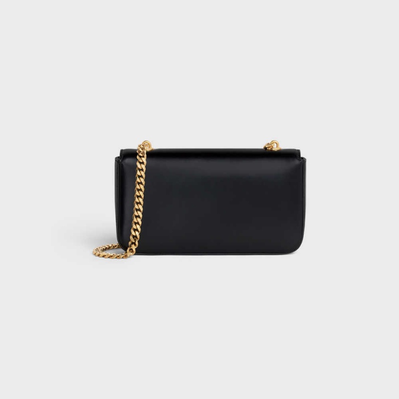 Triomphe Celine Chain Shoulder Bag In Shiny Calfskin Noir | CL-593226