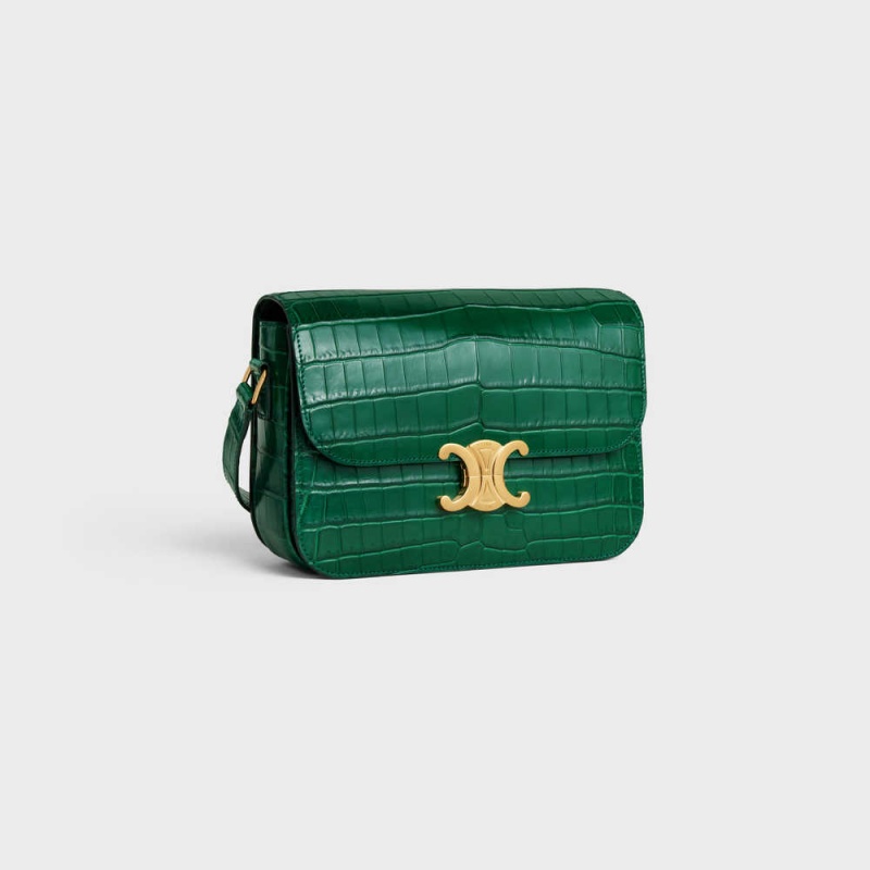 Triomphe Celine Classique Bag In Niloticus Crocodile Vert | CL-593190