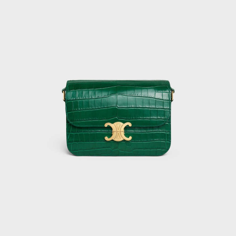 Triomphe Celine Classique Bag In Niloticus Crocodile Vert | CL-593190