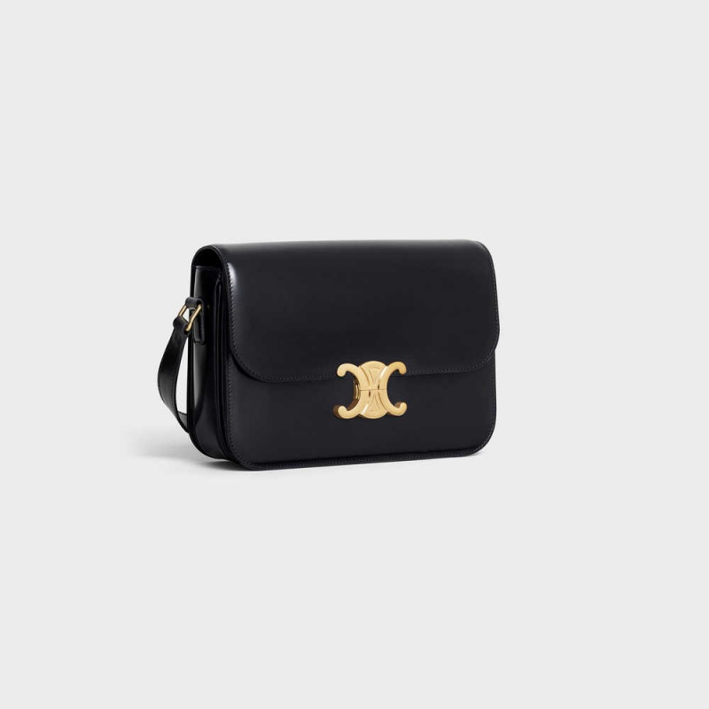 Triomphe Celine Classique Bag In Shiny Calfskin Noir | CL-593183