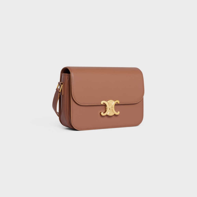 Triomphe Celine Classique Bag In Shiny Calfskin Marron | CL-593178